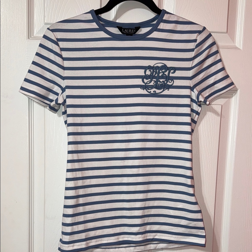Ralph Lauren Blue and White Striped Tee